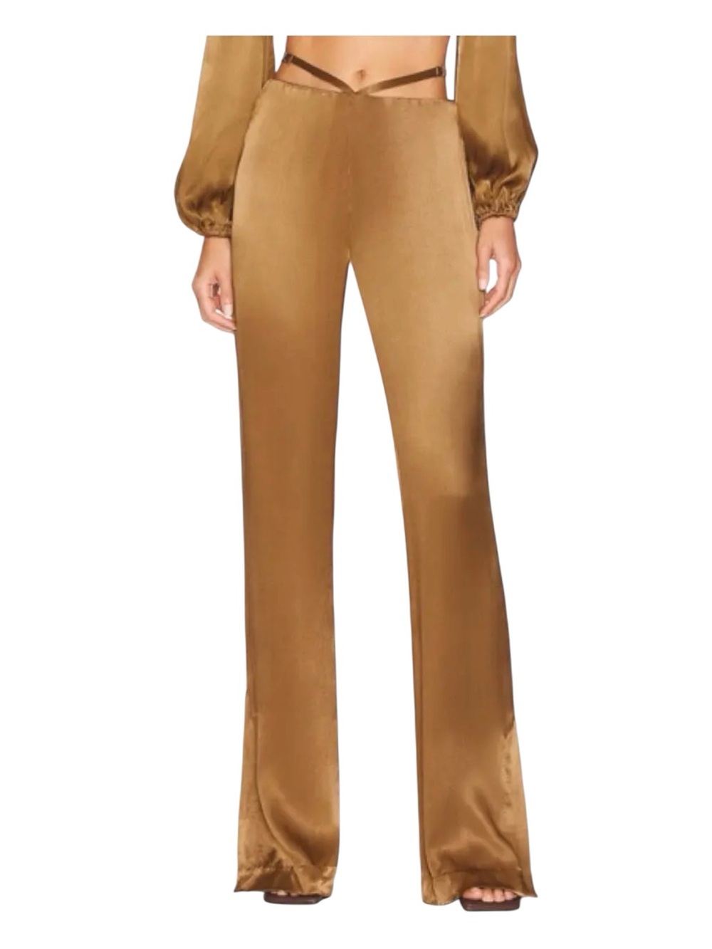 ASTR The Label Amiah Bronze Satin Strappy Wide Leg Pants M NWOT